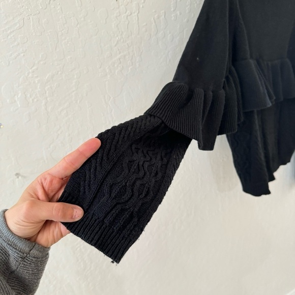 Project Naadam Black Cotton Acrylic Blend Ruffled Mock Neck Knit Sweater Small - Picture 8 of 9